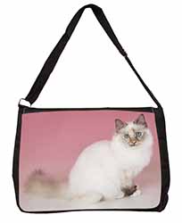 Tortie Birman Cat Large Black Laptop Shoulder Bag School/College