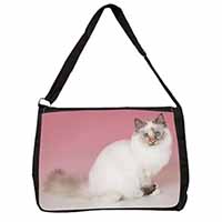 Tortie Birman Cat Large Black Laptop Shoulder Bag School/College