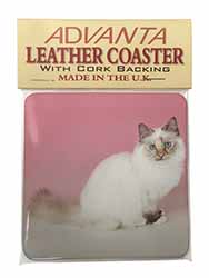 Tortie Birman Cat Single Leather Photo Coaster
