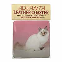 Tortie Birman Cat Single Leather Photo Coaster