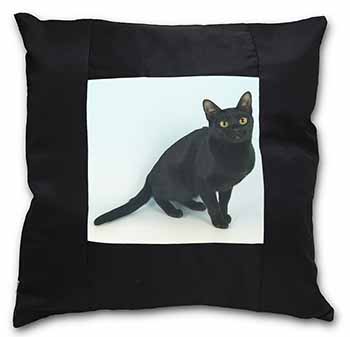 Black Bombay Cat Black Satin Feel Scatter Cushion