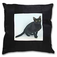 Black Bombay Cat Black Satin Feel Scatter Cushion