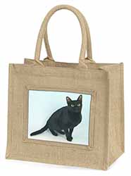 Black Bombay Cat Natural/Beige Jute Large Shopping Bag