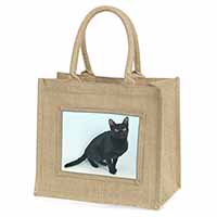 Black Bombay Cat Natural/Beige Jute Large Shopping Bag