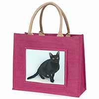 Black Bombay Cat Large Pink Jute Shopping Bag