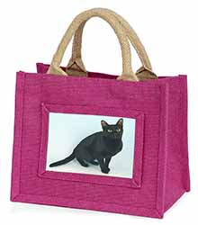 Black Bombay Cat Little Girls Small Pink Jute Shopping Bag