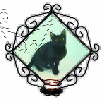 Black Bombay Cat Wrought Iron Wall Art Candle Holder