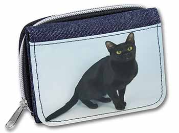 Black Bombay Cat Unisex Denim Purse Wallet