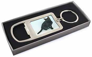 Black Bombay Cat Chrome Metal Bottle Opener Keyring in Box