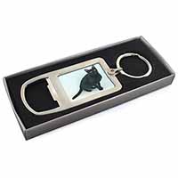 Black Bombay Cat Chrome Metal Bottle Opener Keyring in Box