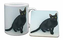 Black Bombay Cat Mug and Coaster Set