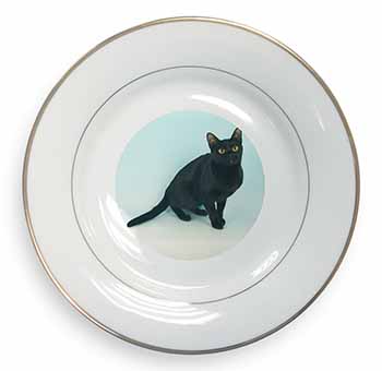 Black Bombay Cat Gold Rim Plate Printed Full Colour in Gift Box