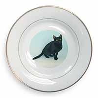 Black Bombay Cat Gold Rim Plate Printed Full Colour in Gift Box