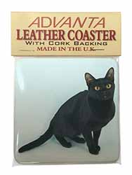 Black Bombay Cat Single Leather Photo Coaster