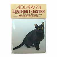 Black Bombay Cat Single Leather Photo Coaster