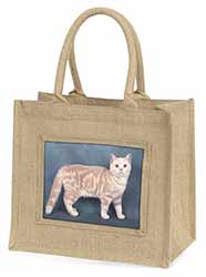 British Shorthair Ginger Cat Natural/Beige Jute Large Shopping Bag