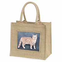 British Shorthair Ginger Cat Natural/Beige Jute Large Shopping Bag