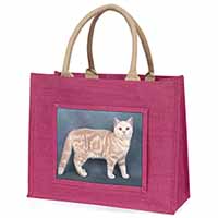 British Shorthair Ginger Cat Large Pink Jute Shopping Bag