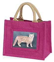 British Shorthair Ginger Cat Little Girls Small Pink Jute Shopping Bag
