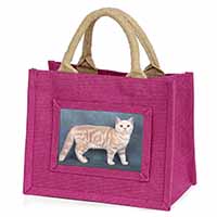 British Shorthair Ginger Cat Little Girls Small Pink Jute Shopping Bag