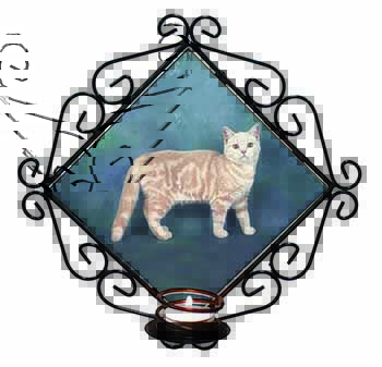 British Shorthair Ginger Cat Wrought Iron Wall Art Candle Holder