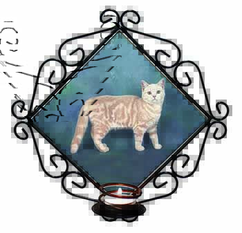 British Shorthair Ginger Cat Wrought Iron Wall Art Candle Holder