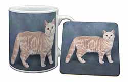 British Shorthair Ginger Cat Mug and Coaster Set