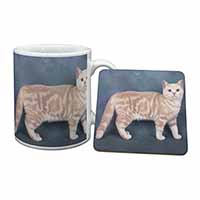 British Shorthair Ginger Cat Mug and Coaster Set