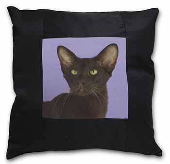 Chocolate Havana Cat Black Satin Feel Scatter Cushion