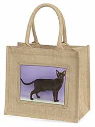 Chocolate Havana Cat Natural/Beige Jute Large Shopping Bag