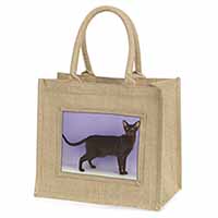 Chocolate Havana Cat Natural/Beige Jute Large Shopping Bag