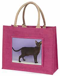 Chocolate Havana Cat Large Pink Jute Shopping Bag