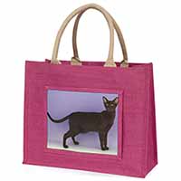 Chocolate Havana Cat Large Pink Jute Shopping Bag
