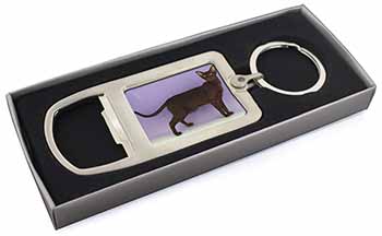 Chocolate Havana Cat Chrome Metal Bottle Opener Keyring in Box