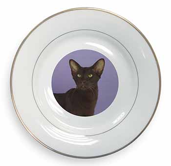 Chocolate Havana Cat Gold Rim Plate Printed Full Colour in Gift Box