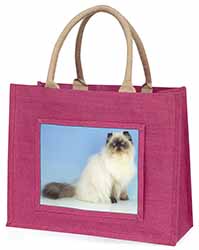 Himalayan Cat Large Pink Jute Shopping Bag