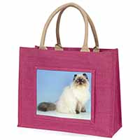 Himalayan Cat Large Pink Jute Shopping Bag