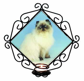 Himalayan Cat Wrought Iron Wall Art Candle Holder