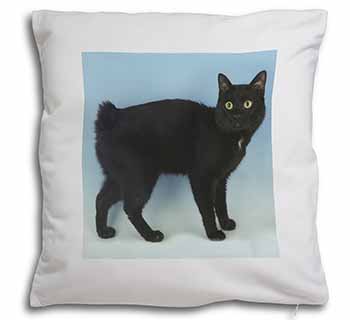 Cute Black Bobtail Cat Soft White Velvet Feel Scatter Cushion