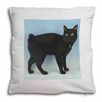 Cute Black Bobtail Cat Soft White Velvet Feel Scatter Cushion