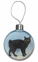 Cute Black Bobtail Cat Christmas Bauble