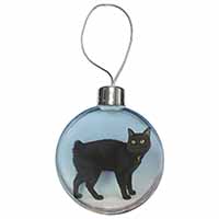 Cute Black Bobtail Cat Christmas Bauble