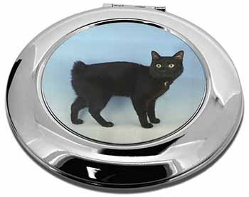 Cute Black Bobtail Cat Make-Up Round Compact Mirror