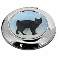 Cute Black Bobtail Cat Make-Up Round Compact Mirror