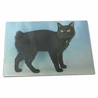 Large Glass Cutting Chopping Board Cute Black Bobtail Cat