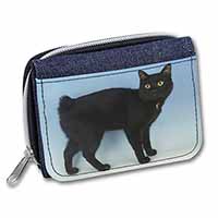 Cute Black Bobtail Cat Unisex Denim Purse Wallet