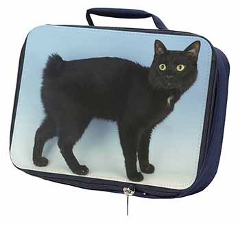 Cute Black Bobtail Cat Navy Insulated School Lunch Box/Picnic Bag