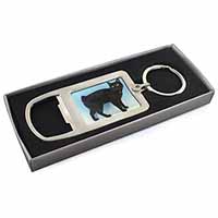 Cute Black Bobtail Cat Chrome Metal Bottle Opener Keyring in Box