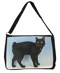 Cute Black Bobtail Cat Large Black Laptop Shoulder Bag School/College