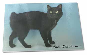 Large Glass Cutting Chopping Board Black Bobtail Cat 